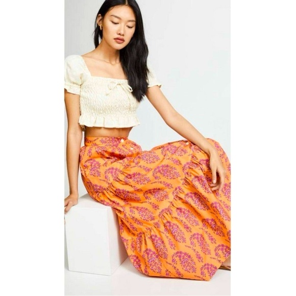 MDS STRIPES Tiered Button Front Skirt Multi S